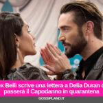 Alex Belli scrive una lettera a Delia Duran che passerà il Capodanno in quarantena